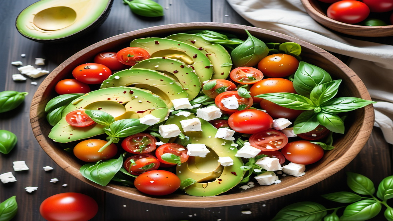 Avocado Tomato Basil Salad with Fresh Ingredients for a Healthy Meal