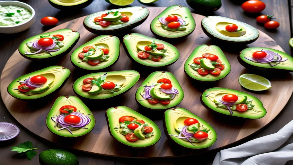 Freshly Prepared Stuffed Avocado Dish with Keto Vegan Filling