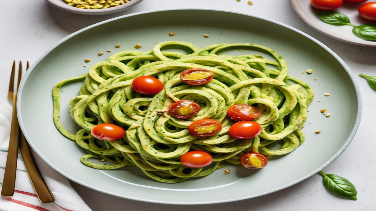 Healthy Zucchini Noodles in Avocado Pesto Sauce