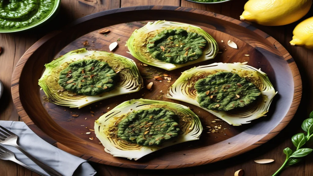 Cabbage Steaks with Almond Pesto